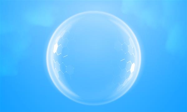 تصویر وکتور هندسی سپر حباب در پس‌زمینه آبی سپر گنبدی آینده نگر برای محافظت در سبک درخشان انتزاعی