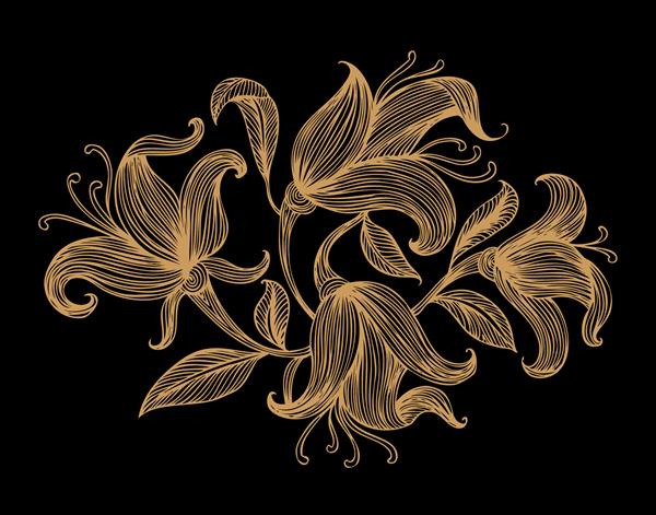 گل های خط طلایی قدیمی تصویر وکتور