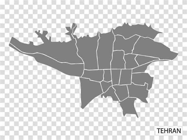نقشه باکیفیت تهران پایتخت ایران با مرز مناطق است نقشه تهران برای طراحی وب سایت اپلیکیشن UI شما EPS10
