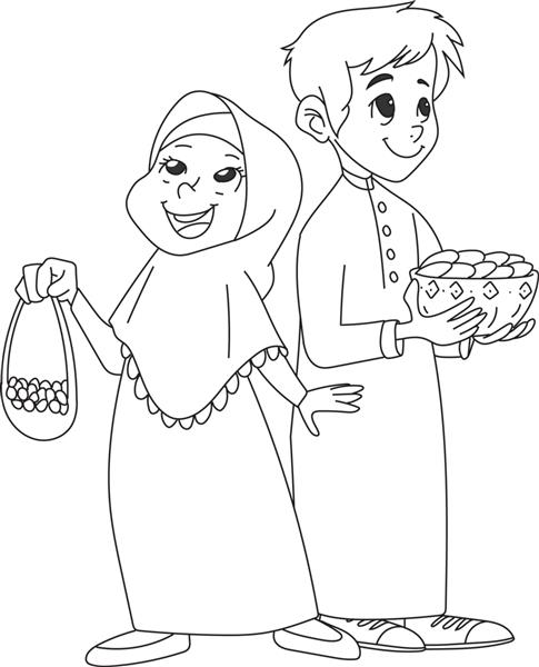 شادی عید دختر و پسری شیرینی عید را به دوش می کشند برادر و خواهر خوشحال در حال حمل شیرینی بچه های عرب صفحه رنگ آمیزی