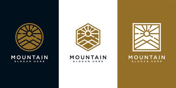 مجموعه ای از کوه با طراحی لوگو نور خورشید