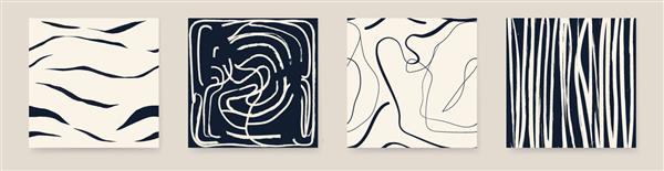مجموعه چاپ انتزاعی مد روز مینیمالیستی تصاویر سیاه و سفید هنر خط قالب وکتور مدرن برای طراحی