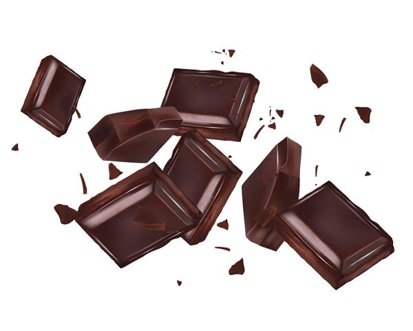 پرواز شکلات در وسط جدا شده در پس زمینه سفید وکتور واقع گرایانه در تصویر سه بعدی
