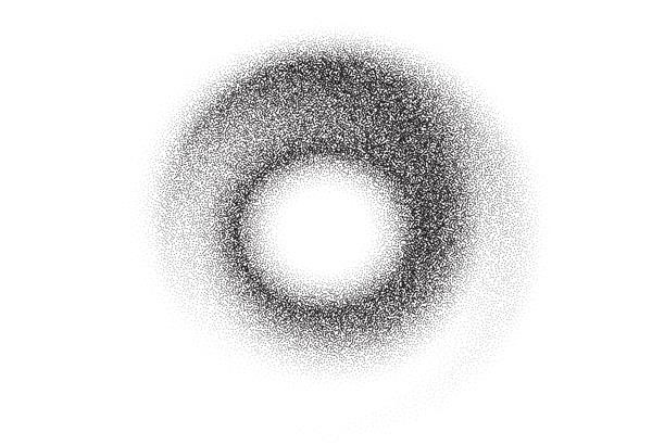 پس زمینه انتزاعی چرخشی Dotwork نقاط نویز سیاه دایره می چرخند اثر چرخشی گرداب دانه شن الگوی چرخش نویز انتزاعی نقطه های سیاه دانه چرخشی عنصر پس زمینه وکتور گرداب نقطه دار