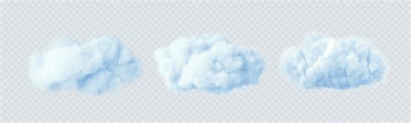 ابرهای آبی جدا شده در پس زمینه شفاف مجموعه ای واقع گرایانه سه بعدی از ابرها اثر شفاف واقعی تصویر وکتور EPS10