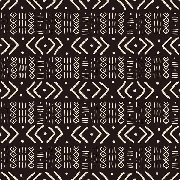 پارچه چاپ آفریقایی وکتور الگوی قبیله ای بدون درز تزئینات سنتی قومیتی با دست طراحی شده برای پارچه فرش فرش پارئو لفاف طرح شما