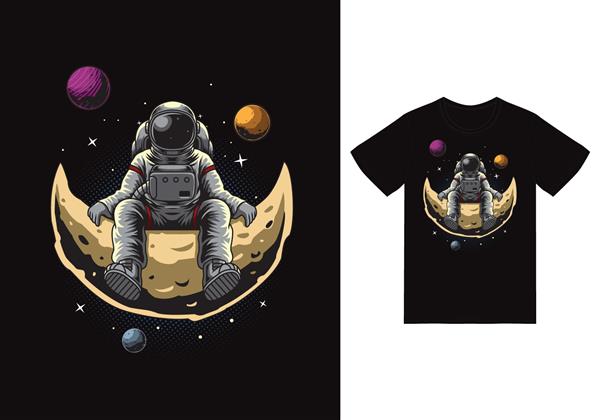 تصویر فضانورد نشسته روی ماه با وکتور ممتاز طرح تی شرت مفهوم فناوری ایزوله سبک کارتون تخت مناسب برای صفحات وب بنرها آگهی‌ها برچسب‌ها کارت‌ها