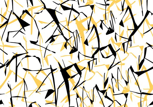 الگوی خطوط نامنظم انتزاعی بدون درز طراحی هندسی پویا با دست برای منسوجات و فضای داخلی نماد هندسی انتزاعی طراحی اشکال ساده به سبک گچ خطوط سیاه و زرد