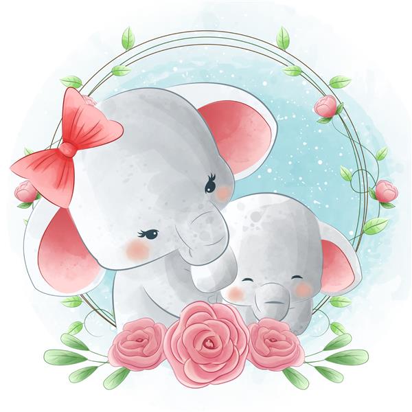 دعوت نامه های مضمون حمام نوزاد با فیل زیبا با آبرنگ
