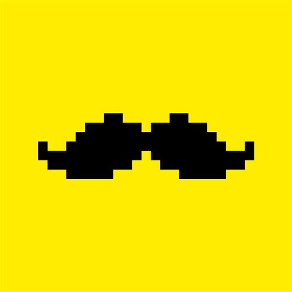 نماد سبیل Pixel Art پرتره مردان سبیلی رنگ مشکی هنر پیکسل در گرافیک وکتور جدا شده در پس زمینه زرد