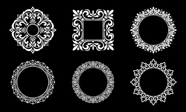 مجموعه ای از قاب های تزئینی عنصر وکتور زیبا برای طراحی به سبک شرقی مکانی برای متن حاشیه های سیاه و سفید گلدار تصویر توری برای دعوت نامه ها و کارت های تبریک