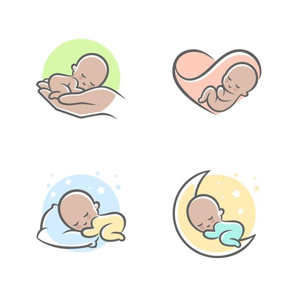 مجموعه ای از آیکون های خواب کودک موضوعات اصلی خواب نوزاد مراقبت از نوزاد کودک پس زمینه سفید ایده آل برای استفاده در وب سایت مواد تبلیغاتی تصاویر و حتی به عنوان یک لوگو