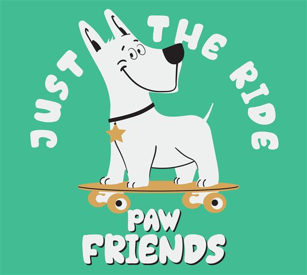تصویر یک سگ اسکیت بورد برای طراحی تی شرت