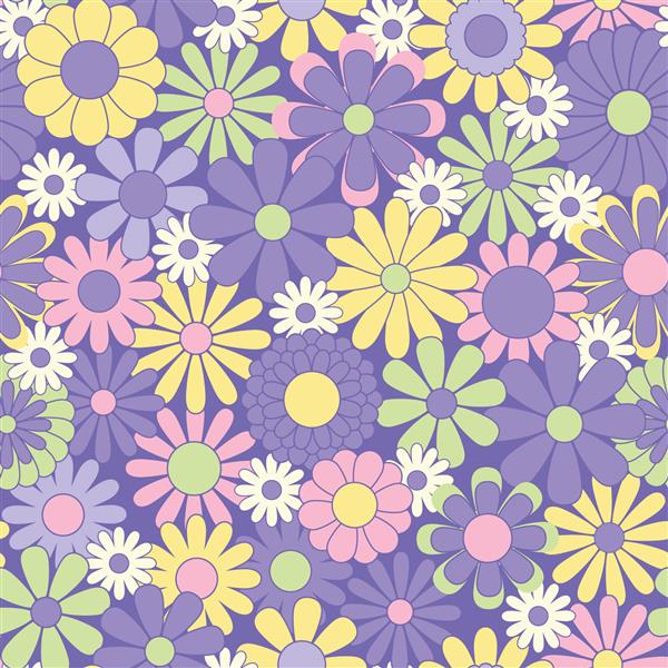 الگوی بدون درز گلدار رنگارنگ تصویر وکتور گل های شیاردار زیبایی شناسی هیپی چاپ چند رنگ خنده دار برای پارچه کاغذ هر طرح سطحی کاغذ دیواری روانگردان