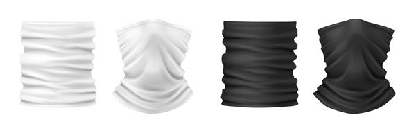 مجموعه ایزوله ماسک های باف و باندانا سیاه و سفید پارچه گرم کننده گردن واقعی برای مردان و زنان لباس قالب سه بعدی برای زمستان تصویر وکتور