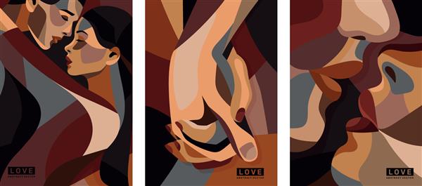 مجموعه هنر انتزاعی عشق پوسترهایی با زن و شوهر عاشق دست و بوسه روی لب عناصر طراحی برای شبکه های اجتماعی و دکوراسیون دیوار در خانه مجموعه وکتور تخت کارتونی جدا شده در پس زمینه سفید