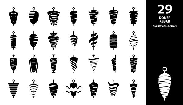 مجموعه ست بزرگ دونر کباب عناصر طراحی رستوران فست فود برای لوگو برچسب نشان علامت وکتور