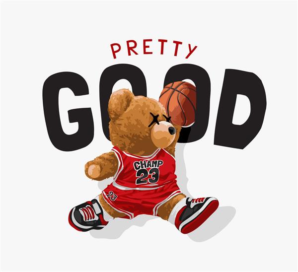 شعار بسیار خوب با تصویر وکتور بازیکن بسکتبال عروسک خرس