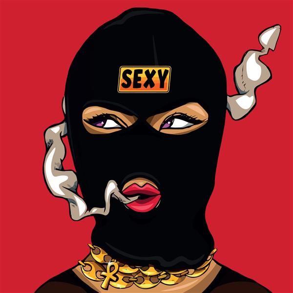 کارتون تصویرسازی دختر سکسی دختری سکسی با ماسک اسکی و علامت گردنبند طلا ملانین