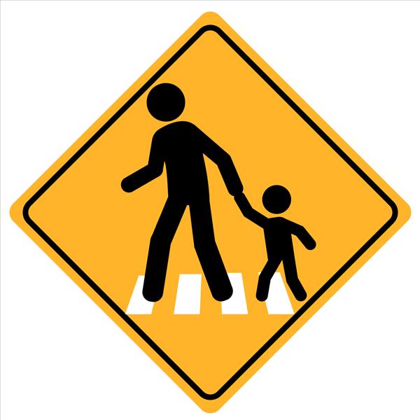 تابلو راهنمایی و رانندگی کودکان مدرسه ای تابلوی هشدار جاده با عبور دو دانش آموز از داخل نماد منطقه مدرسه مراقب بچه هایی که از جاده عبور می کنند باشید تصویر وکتور