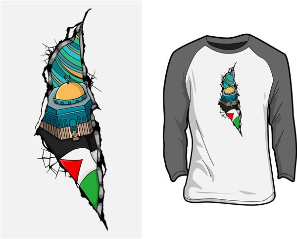 تصویر وکتور از طرحی در مورد فلسطین مسجد الاقصی نقشه و پرچم فلسطین مناسب برای طرح های تیشرت و مانند آن