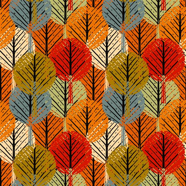 الگوی بدون درز انتزاعی با درختان پاییزی زیورآلات دستی پس زمینه تکراری بافت چاپ طبیعت طراحی لباس کاغذ دیواری