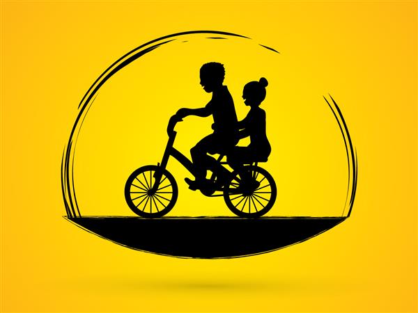 وکتور گرافیکی پسر و دختر کوچک دوچرخه سواری