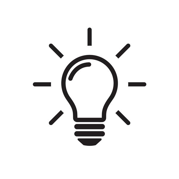 وکتور نماد خط لامپ جدا شده در پس زمینه سفید علامت ایده راه حل مفهوم تفکر لامپ برقی روشنایی برق درخشش سبک مسطح مرسوم مد روز برای طراحی گرافیک وب سایت UI EPS