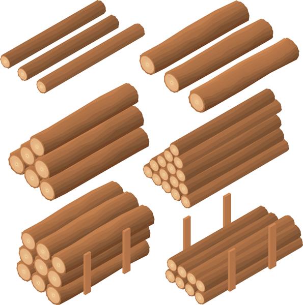 کنده های چوبی در ایزومتریک پوست قهوه ای چوب خشک بریده شده خرید برای ساخت و ساز سیاههها برای روشن کردن کوره تصویر وکتور