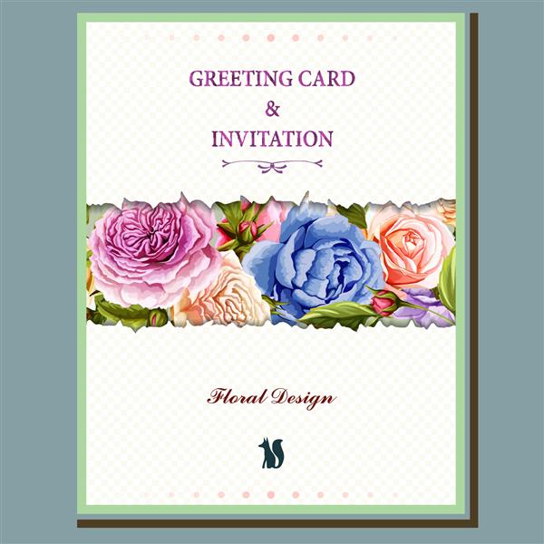 کارت تبریک با غنچه گل رز و گل صد تومانی آبرنگ طراحی شده با دست می تواند به عنوان کارت دعوت برای عروسی تولد و انواع دیگر تعطیلات یا احساسات استفاده شود وکتور - سهام