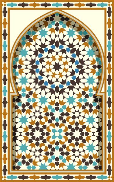 طاق عربی پیشینه سنتی اسلامی عنصر تزئین مسجد پس زمینه ظرافت با ناحیه ورودی متن در یک مرکز