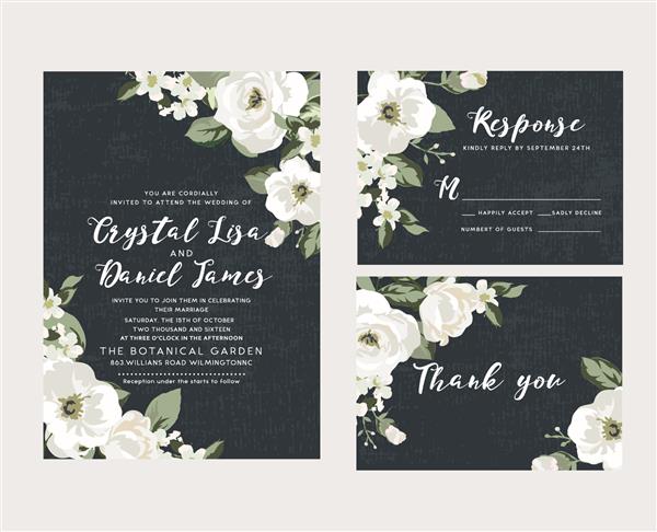 مجموعه عروسی طراحی عروسی کارت دعوت گل های عاشقانه گل سفید