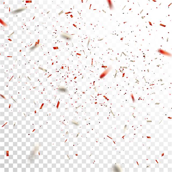 آبنبات قرمز و نقره ای وکتور تصویر جشن از سقوط براق براق کنفتی جدا شده در پس زمینه شطرنجی شفاف عنصر قلع و قمع تزئینی برای طراحی