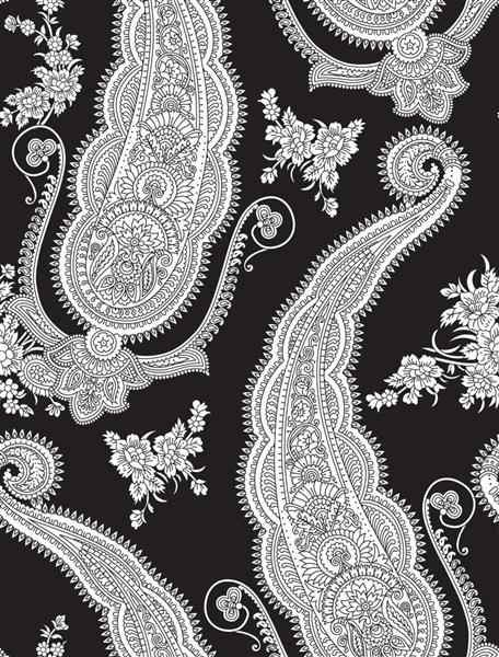 الگوی سنتی پیزلی سیاه و سفید بدون درز
