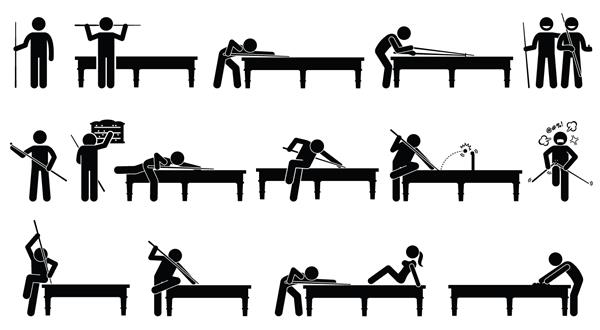 بازیکن حرفه ای اسنوکر در حال بازی روی میز آثار هنری موقعیت ها و وضعیت های اسنوکر بازی را به تصویر می کشند
