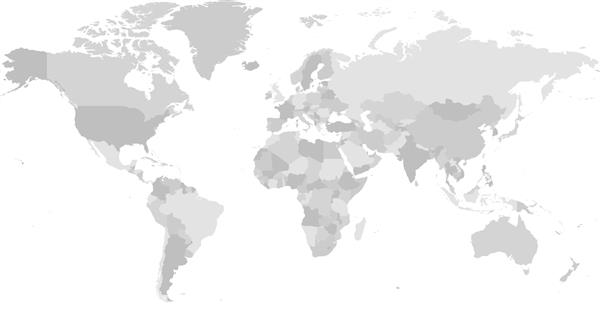 نقشه جهان در چهار سایه خاکستری در زمینه سفید نقشه سیاسی خالی با جزئیات بالا تصویر وکتور با مسیر ترکیبی برچسب‌گذاری شده هر کشور