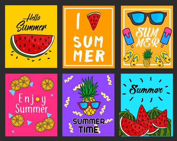 مجموعه طرح وکتور طرح پوستر کارت تابستانی شش روشن