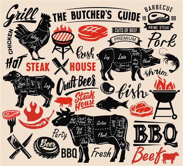 پوستر استیک خانه گوشت با حروف طرح