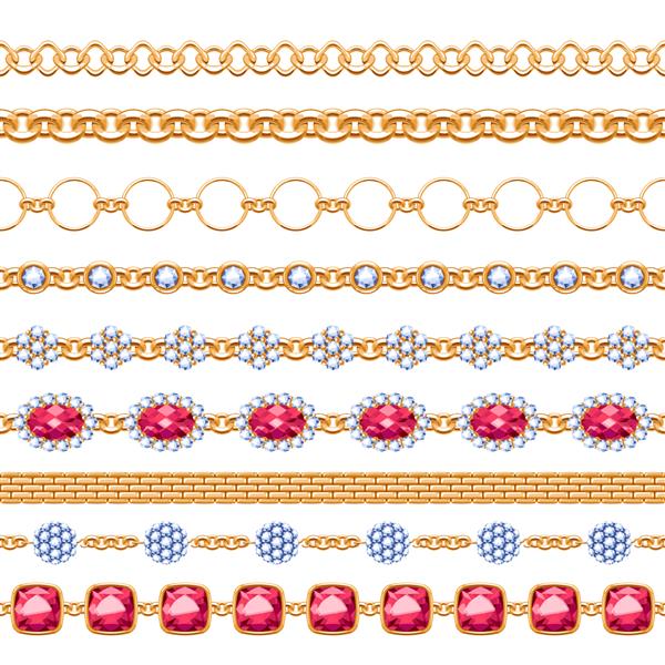 سنگ های قیمتی رنگارنگ و زنجیر بدون درز مرزهای افقی برای طراحی جواهرات گردنبند مناسب است