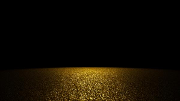 زرق و برق طلایی چشمک زن روی سطح صافی که توسط نورافکن روشن در پس زمینه سیاه روشن شده است