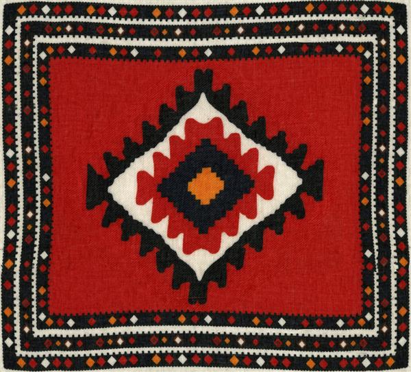 فرش قومی زمینه الگوی انتزاعی لوزی با فر رنگ قرمز