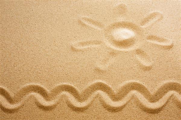 مفهوم علامت پس زمینه تعطیلات خورشید روی شن و ماسه ساحل