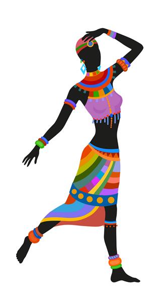 زن آفریقایی در حال رقص آیینی با لباس ملی روشن تصویر شطرنجی
