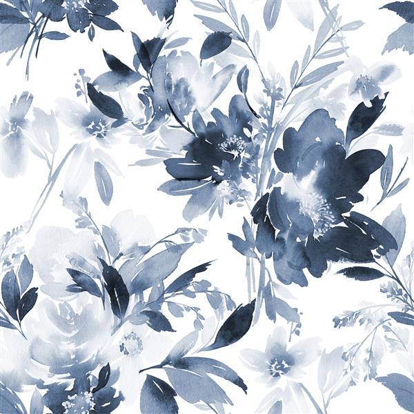 الگوی تابستانی بدون درز با گل های آبرنگ دست ساز در رنگ نیلی