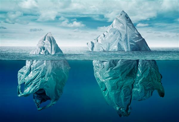آلودگی محیط زیست کیسه های پلاستیکی با کوه یخ زباله