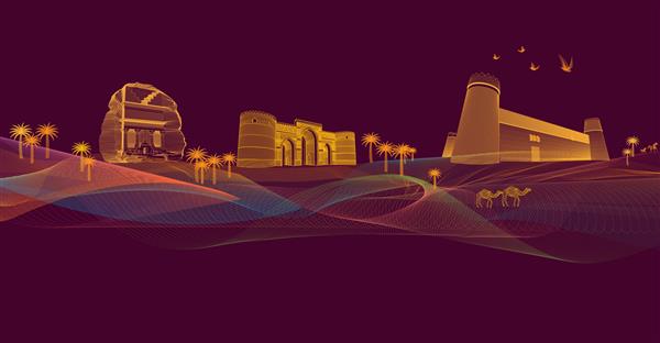 طراحی هنرهای خطوط تصویرسازی دیجیتال هنرهای خط رنگارنگ سایت میراث عربستان سعودی نقطه عطف عربستان تصویرسازی خط گرافیکی هنر گرافیک خط ظریف هنرهای زیبا