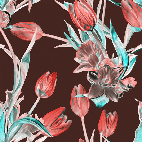 الگوی بدون درز گل های بهاری تصویر نقاشی شده با آبرنگ قالب طراحی