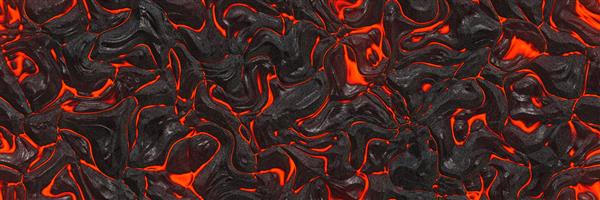 گدازه داغ زمین زمین گرمای خطرناک - تصویر سه بعدی فوران آتشفشان زغال سنگ سوزان - سطح ترک الگوی طبیعت انتزاعی- شعله محو درخشش