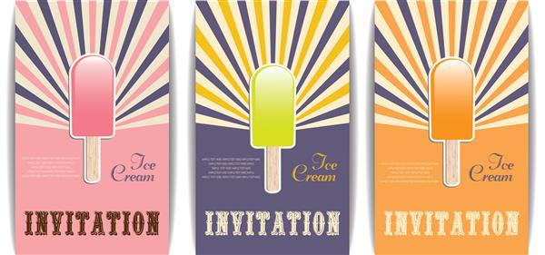 دعوت نامه کوکتل مجموعه ای از کارت های تابستانی برچسب با بستنی