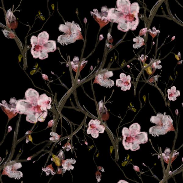 نقاشی آبرنگ از برگ و گل الگوی بدون درز در زمینه تیره